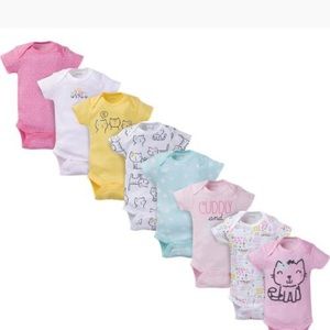8-Pack Baby Girl Kitty Short Sleeve Onesies Brand Bodysuits.